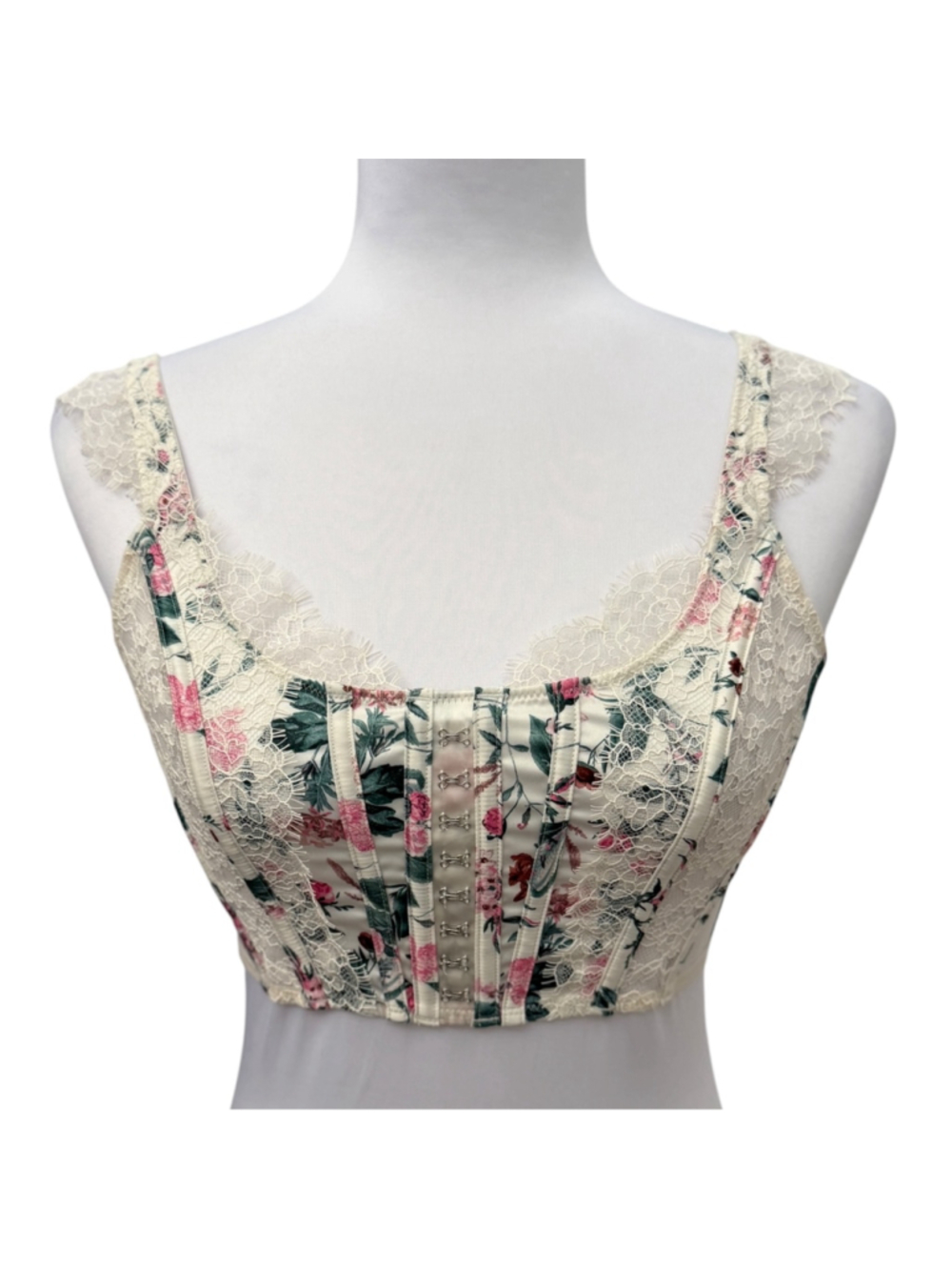 Victoria’s Secret Y2K Floral Lace Corset Bustier Bra Top Womens Small Ivory Pink - Picture 2 of 5